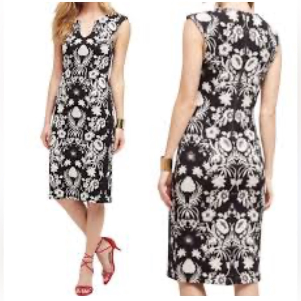 Anthropologie HD in Paris Etienne Jacquard Sheath Midi Dress sz 12P